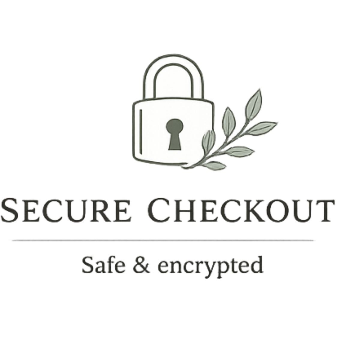 Secure checkout logo with a lock and leaves on a white background